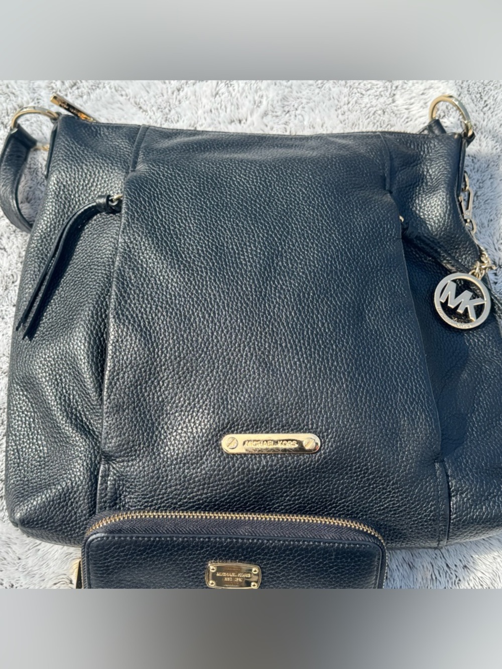 Michael Kors Black Pebbled Leather Crossbody with Gold Accents